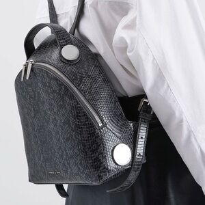 Charles & Keith Snake Print Dome Backpack Grey Gray Faux Leather